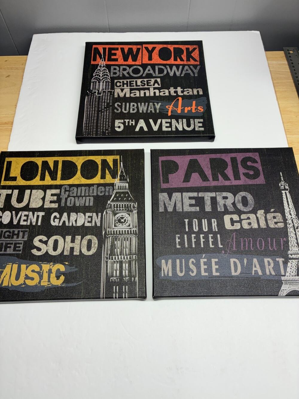 Tom Frazier City Canvas Wall Art Set New York London Paris 10x10 Set of 3